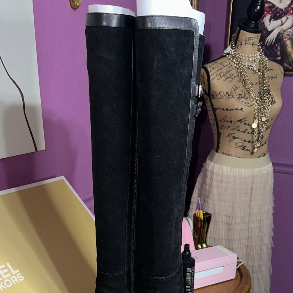 Michael Kors Black Over the Knee Boots with Buckle Detail - Picture 7 of 17